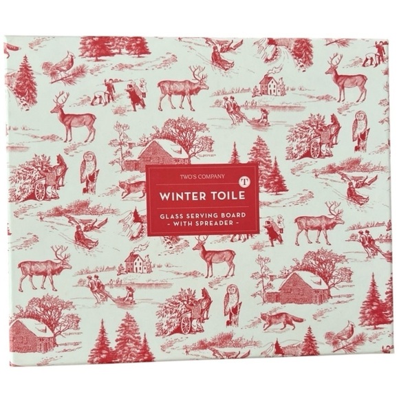 NIB Gorgeous Winter Toile Cheese Plate Set - Picture 2 of 4